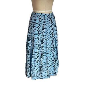 Rixo Georgia Light Blue Animal Print Pleated Midi Silk Skirt - X-Small